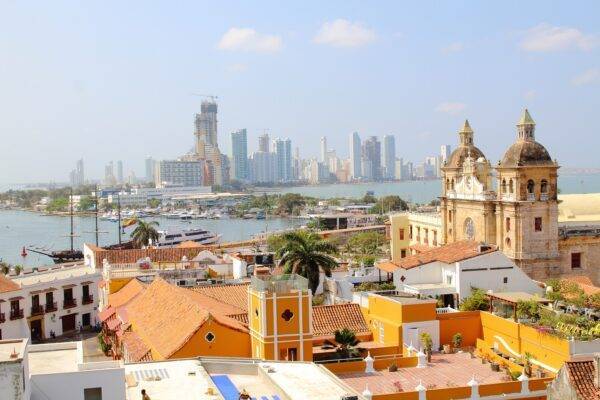 Cartagena, Colombia skyline. Historic city center, bocagrande and port